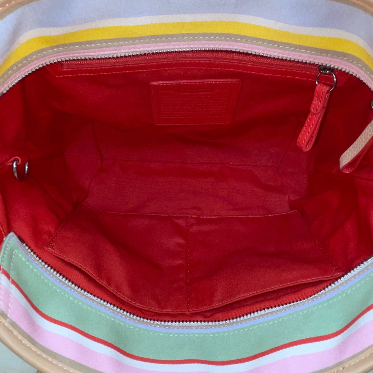 Coach Women’s Multicolor Canvas & Leather Striped With Daisy Charm Tote Bag Sz M