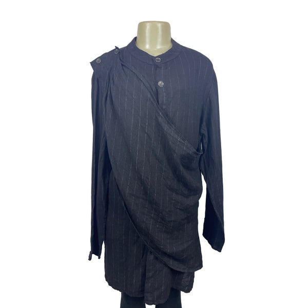 LA HAINE INSIDEUS Women's Black Striped Long Sleeve Bitton Up Shirt Size M