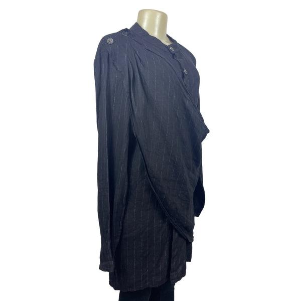 LA HAINE INSIDEUS Women's Black Striped Long Sleeve Bitton Up Shirt Size M