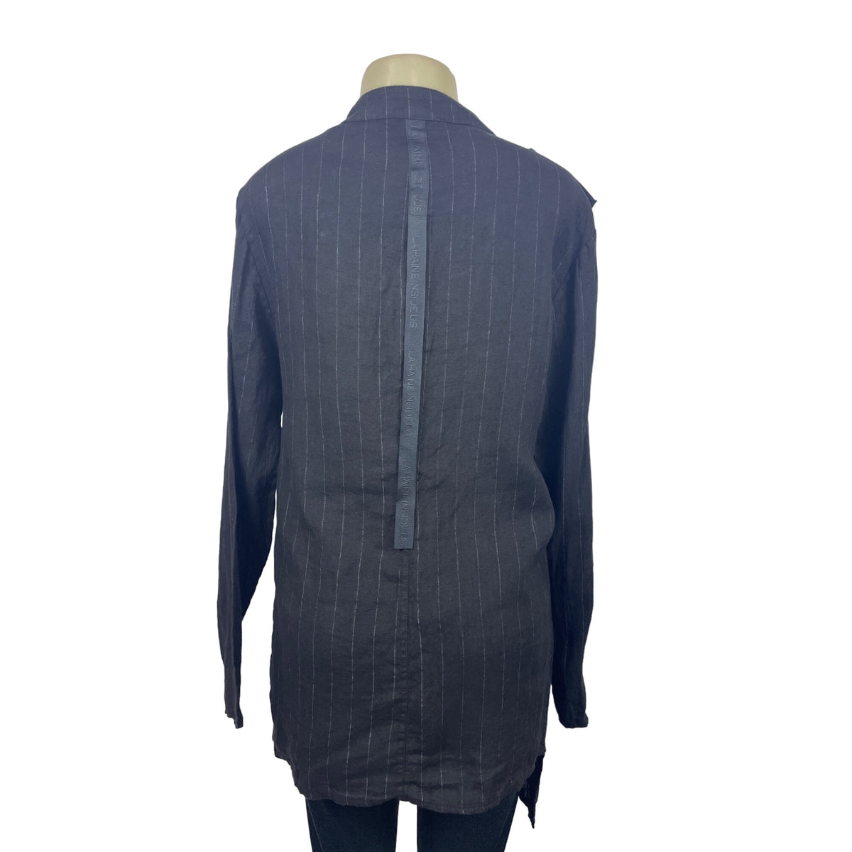 LA HAINE INSIDEUS Women's Black Striped Long Sleeve Bitton Up Shirt Size M