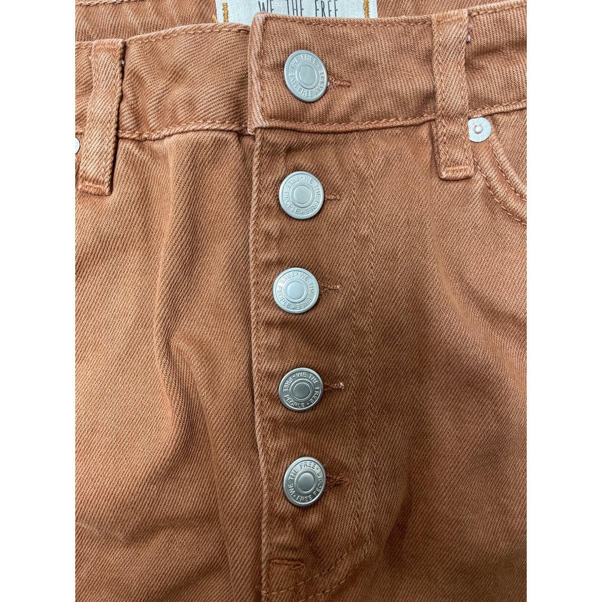We The Free Womens Brown Denim Distressed Mini Skirt Button Closure Size 30
