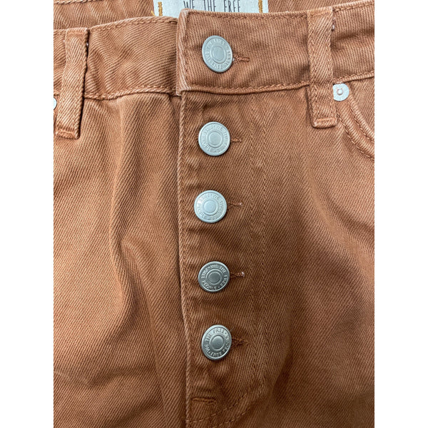 We The Free Womens Brown Denim Distressed Mini Skirt Button Closure Size 30