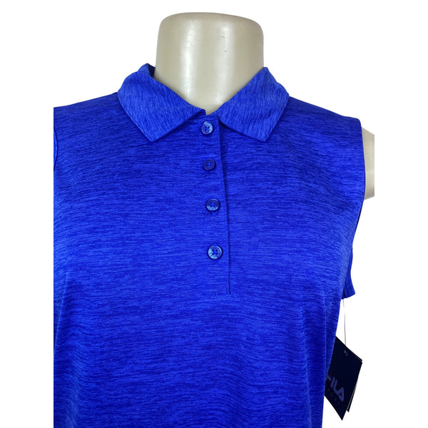 Fila Sport Womens Sleeveless Polo Shirt Button-Up Blue Heather Size M - New