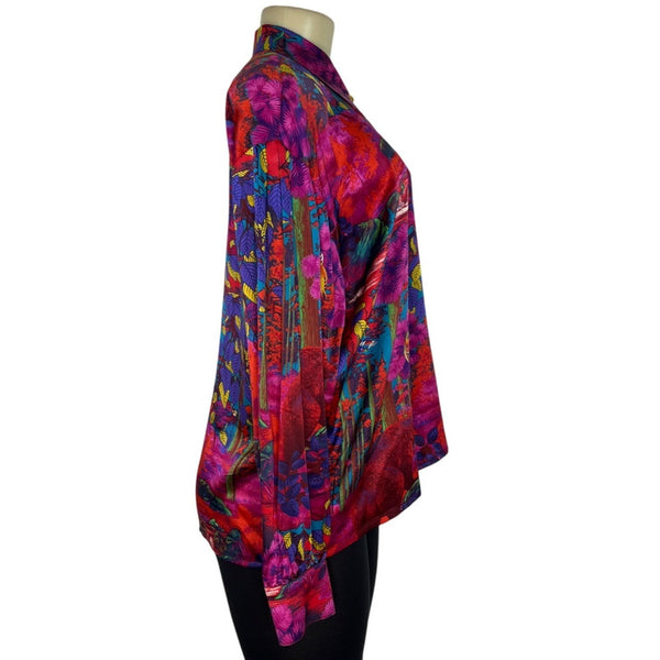 Vintage Escada By Margaretha Ley 100% Silk Multicolor Jungle Print Button-Up Blouse Womens Size 42