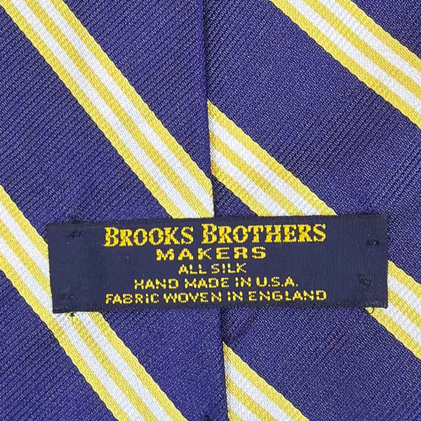 Vintage Brooks Brothers Navy & Yellow All Silk Striped Woven In England