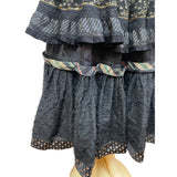 Vintage Koos Couture Vintage Black Boho Tiered Maxi Skirt With Gold Embroidery