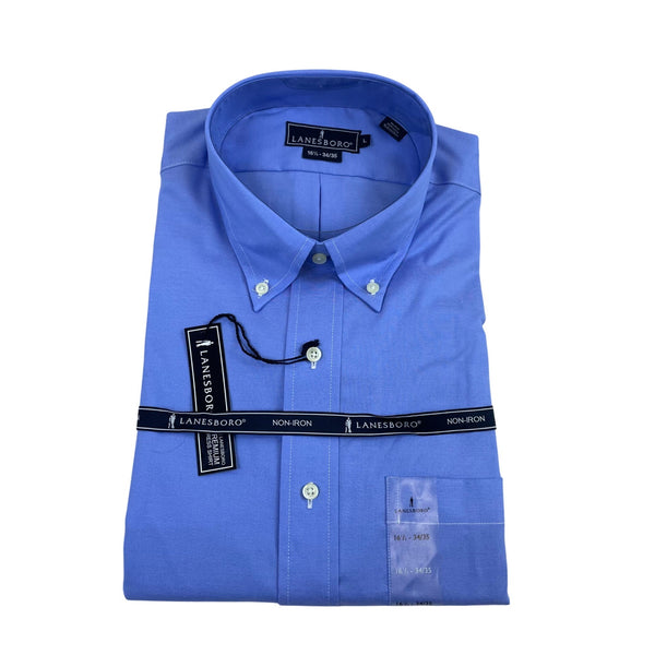 Lanesboro Mens Blue Cotton Non-Iron Long Sleeve Dress Shirt 16.5 34/35 - New
