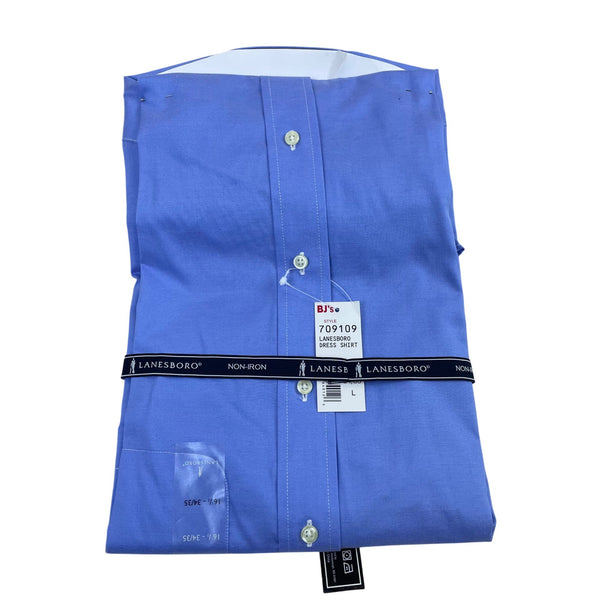 Lanesboro Mens Blue Cotton Non-Iron Long Sleeve Dress Shirt 16.5 34/35 - New