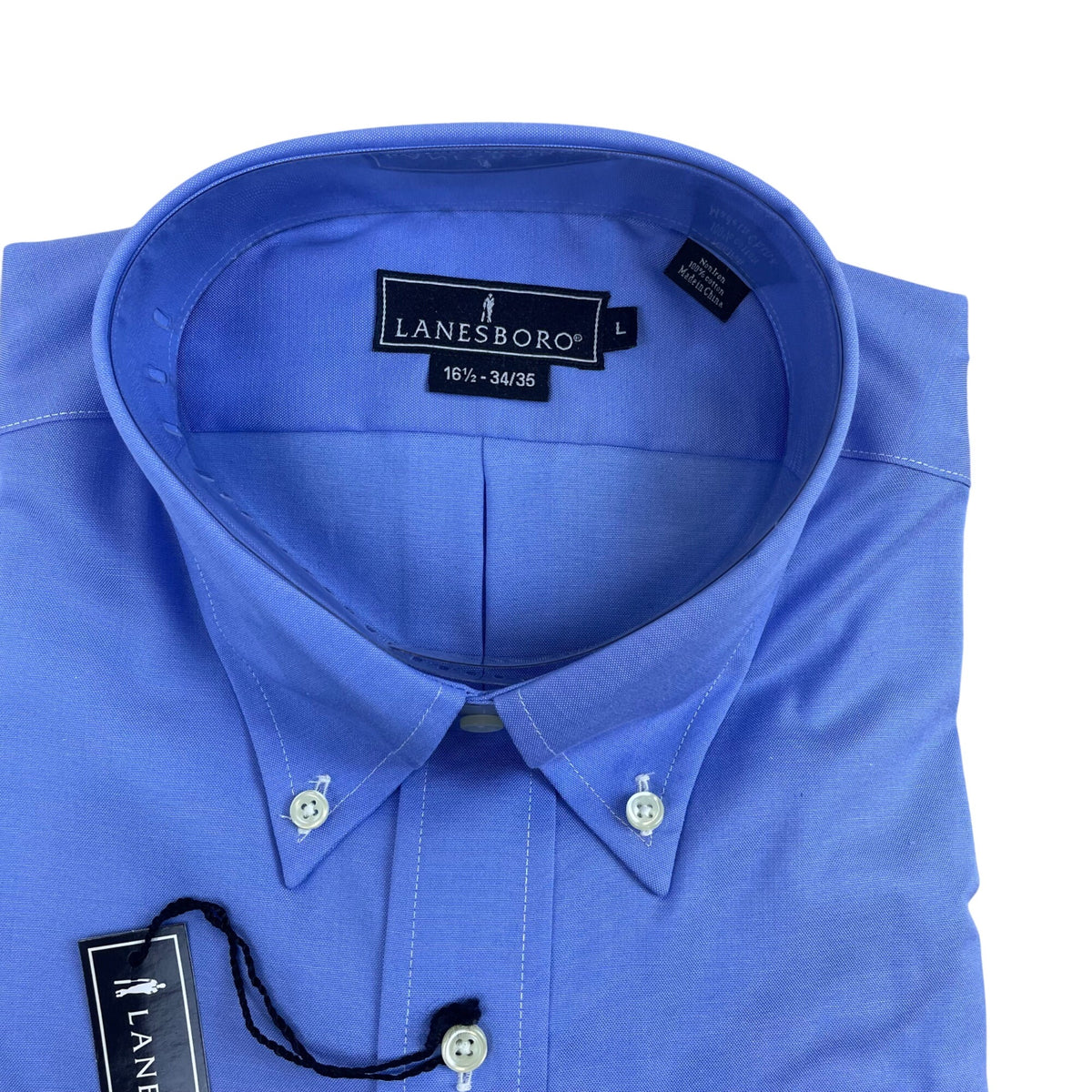 Lanesboro Mens Blue Cotton Non-Iron Long Sleeve Dress Shirt 16.5 34/35 - New