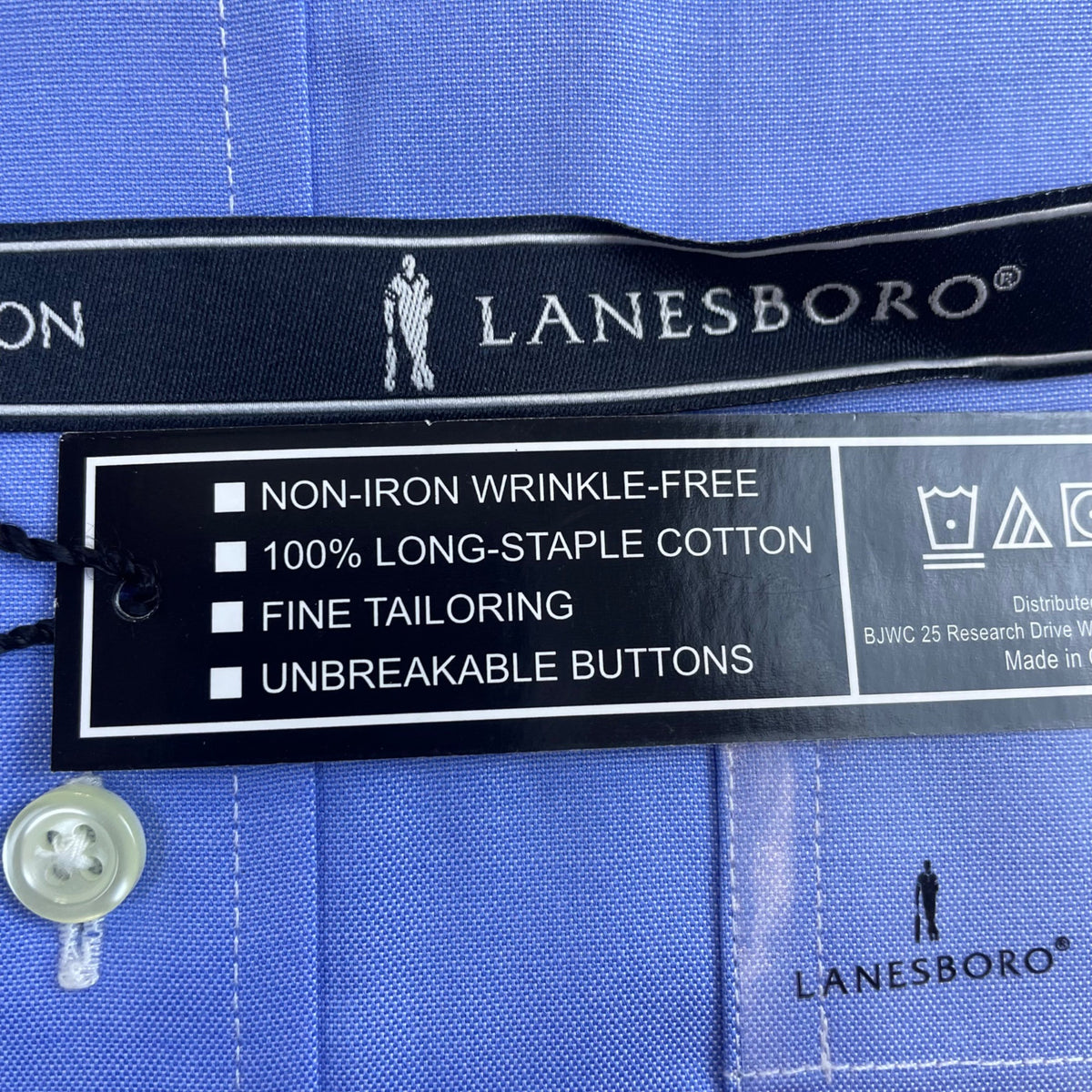 Lanesboro Mens Blue Cotton Non-Iron Long Sleeve Dress Shirt 16.5 34/35 - New