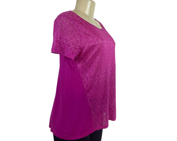 Ralph Lauren Women’s Pink Patterned Short Sleeve Linen & Cotton Top Sz XS - New