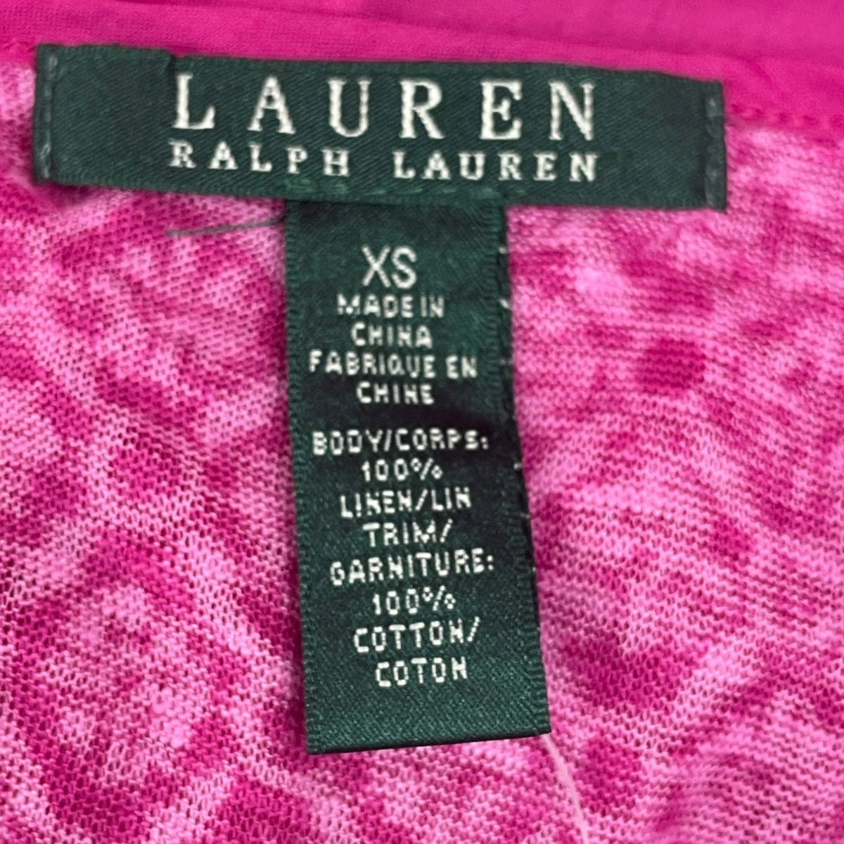 Ralph Lauren Women’s Pink Patterned Short Sleeve Linen & Cotton Top Sz XS - New