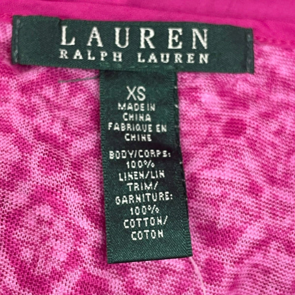 Ralph Lauren Women’s Pink Patterned Short Sleeve Linen & Cotton Top Sz XS - New