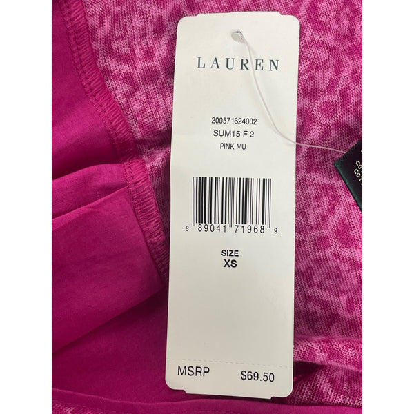 Ralph Lauren Women’s Pink Patterned Short Sleeve Linen & Cotton Top Sz XS - New