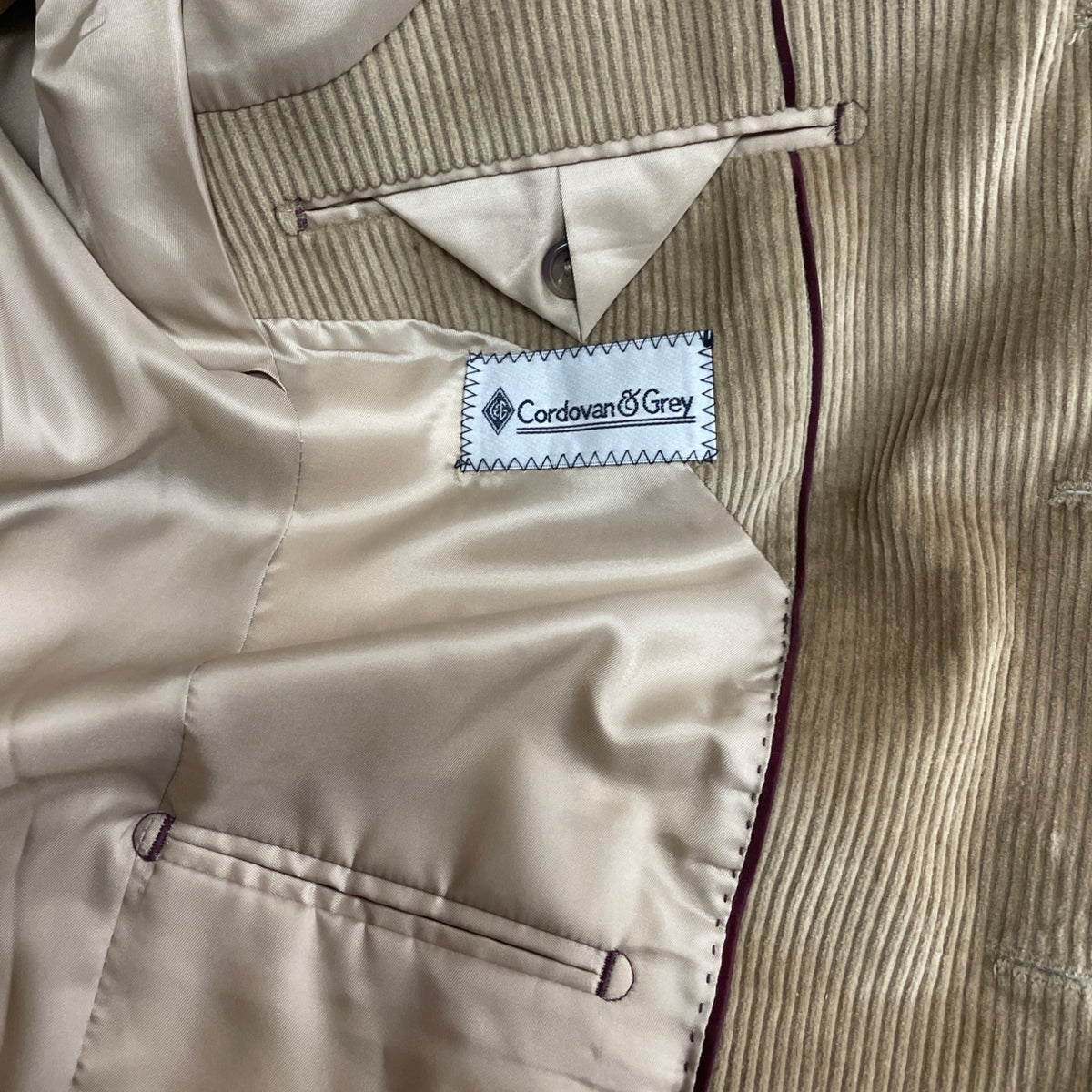 Cordovan & Grey Men's Beige Blazer Jacket With Button Closure & Notch Lapel