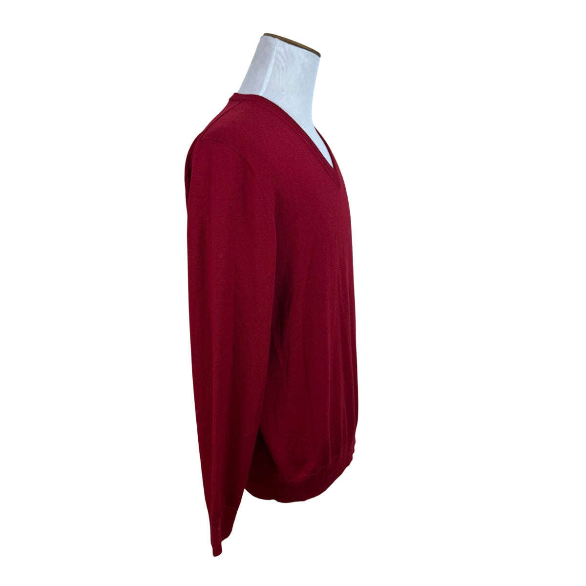 Lands End Mens Red Wool V-Neck Sweater Classic Pullover  Size L