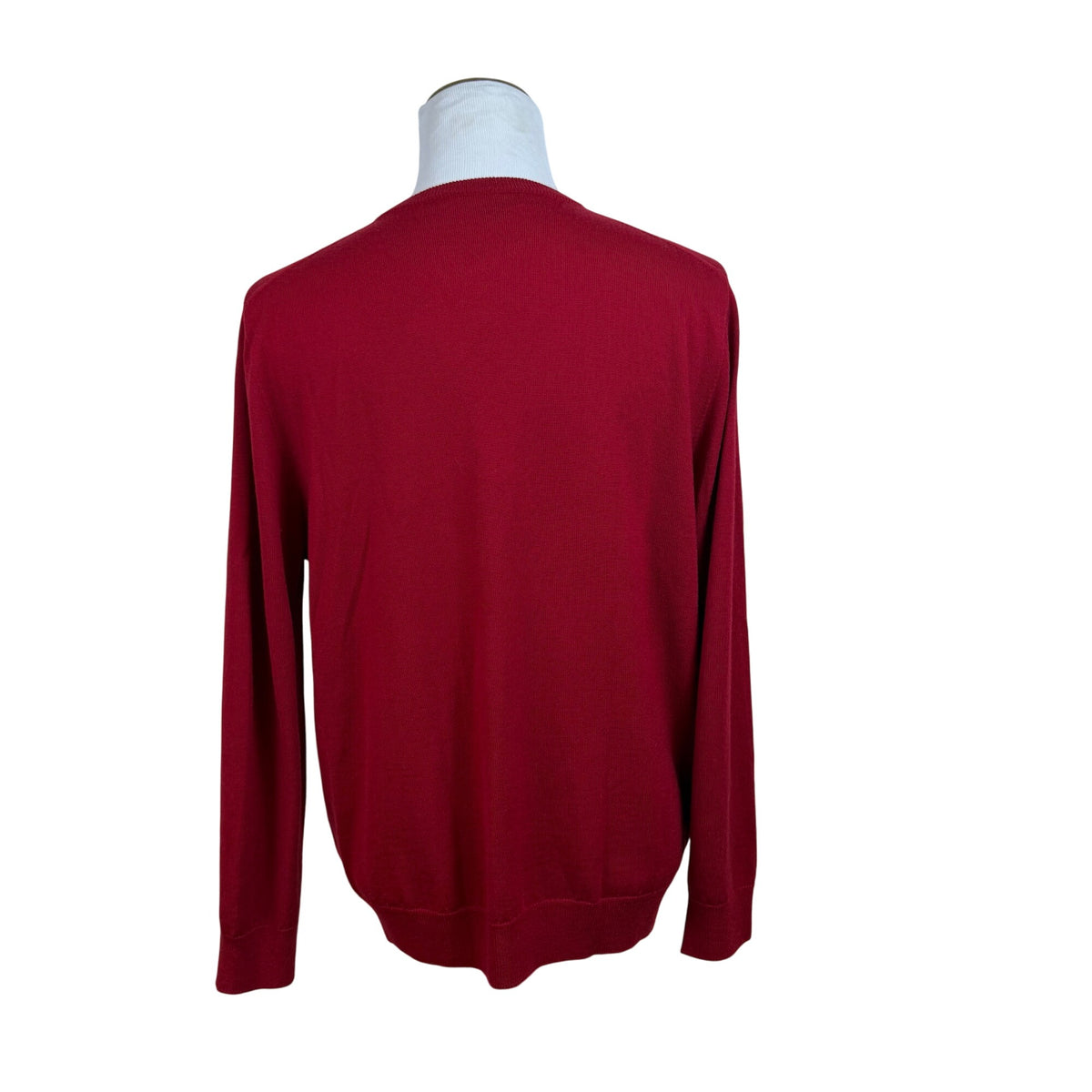 Lands End Mens Red Wool V-Neck Sweater Classic Pullover  Size L