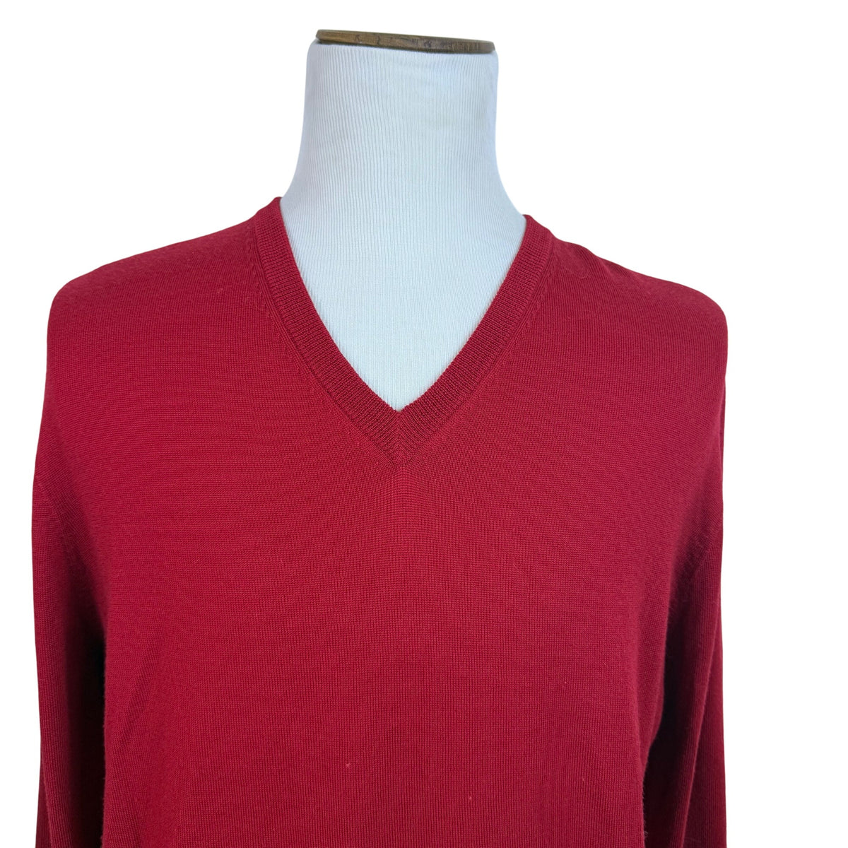 Lands End Mens Red Wool V-Neck Sweater Classic Pullover  Size L