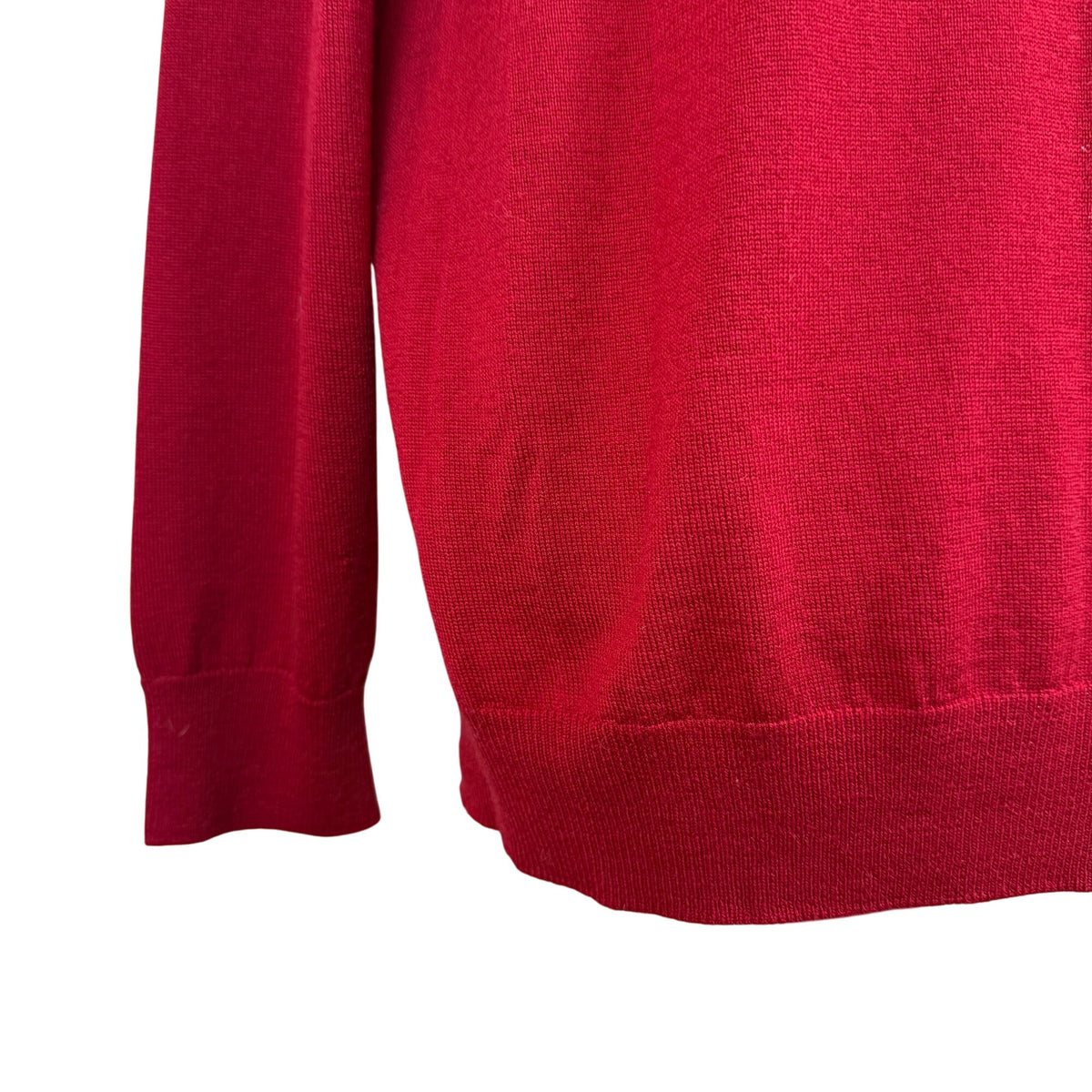 Lands End Mens Red Wool V-Neck Sweater Classic Pullover  Size L