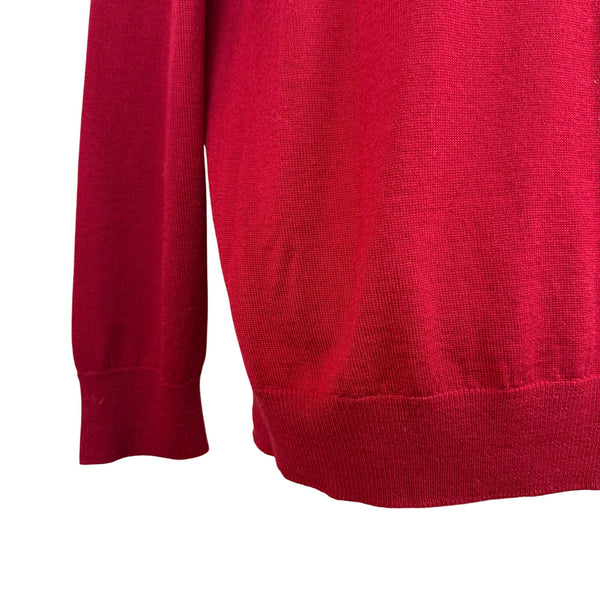 Lands End Mens Red Wool V-Neck Sweater Classic Pullover  Size L