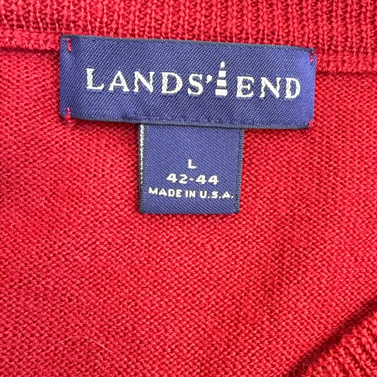 Lands End Mens Red Wool V-Neck Sweater Classic Pullover  Size L