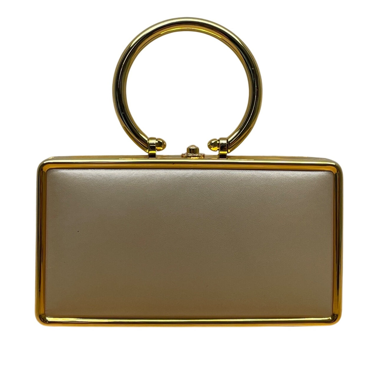 Nordstrom Women’s Off White Clutch Bag With Gold Frame Handle & Chain Strap
