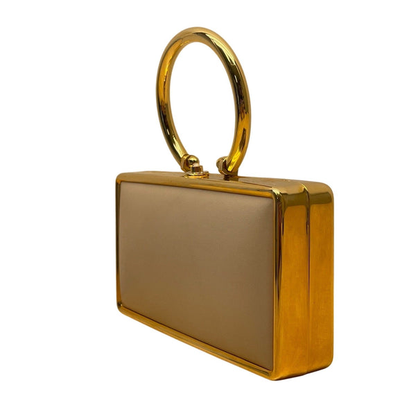 Nordstrom Women’s Off White Clutch Bag With Gold Frame Handle & Chain Strap