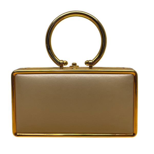 Nordstrom Women’s Off White Clutch Bag With Gold Frame Handle & Chain Strap