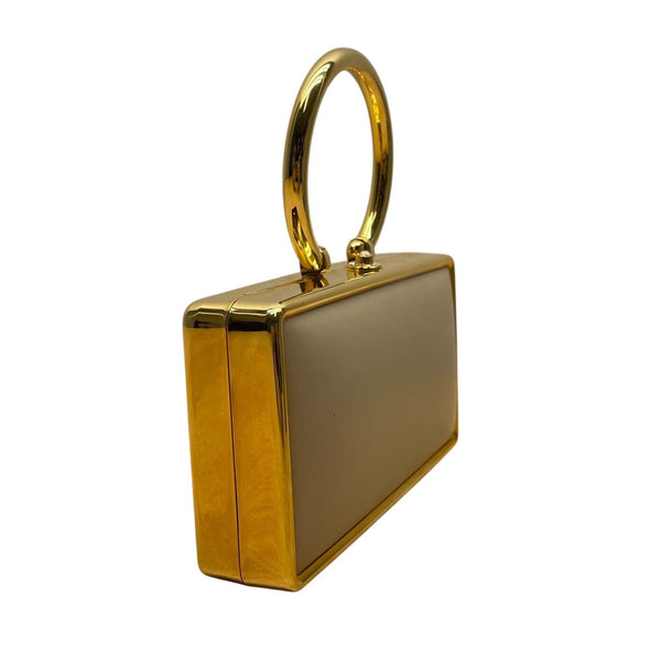 Nordstrom Women’s Off White Clutch Bag With Gold Frame Handle & Chain Strap