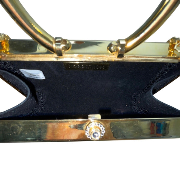 Nordstrom Women’s Off White Clutch Bag With Gold Frame Handle & Chain Strap