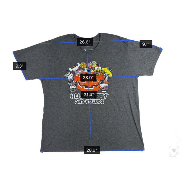 Sanrio Mens Gray Cotton/Polyester Hello Kitty Halloween Graphic T-Shirt Size 3XL
