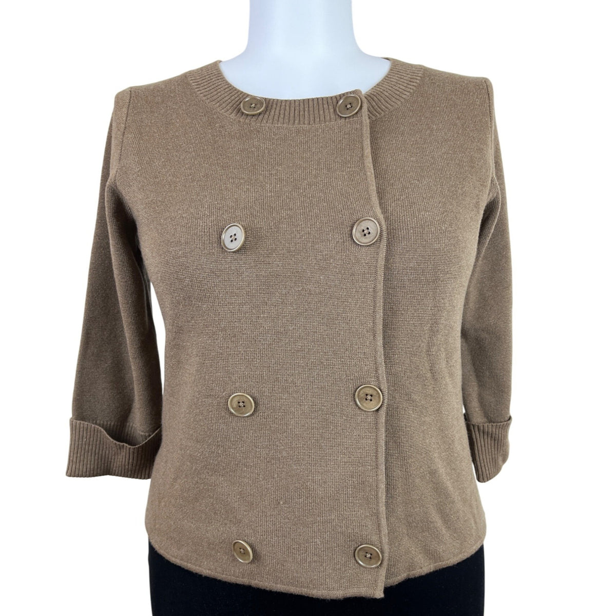 Talbots Women’s Tan Knit Button Up Lightweight Cardigan Sweater Size XL