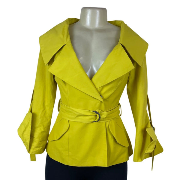 Yoana Baraschi Women's Yellow Wrap Blazer Jacket With Belt Details Size 4