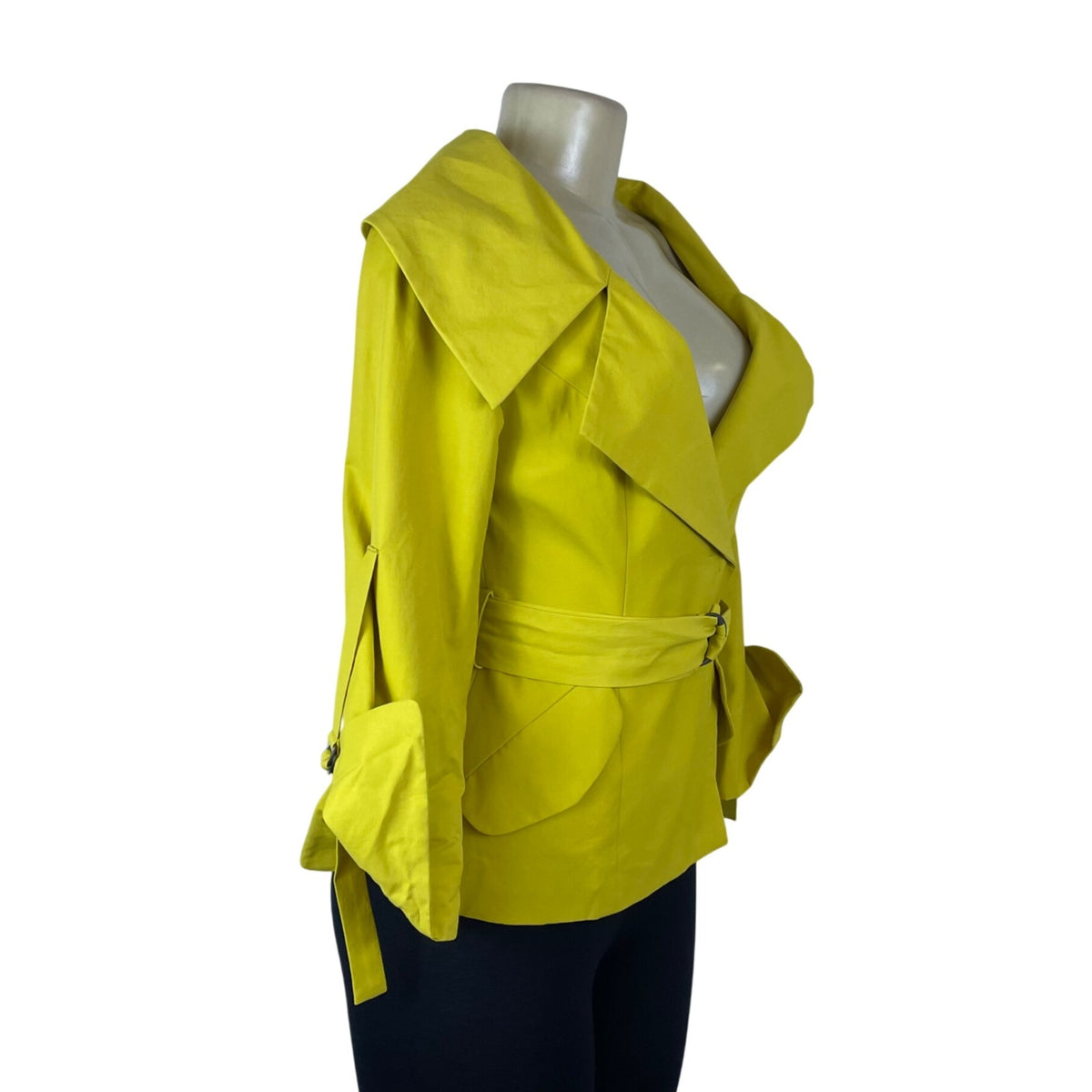 Yoana Baraschi Women's Yellow Wrap Blazer Jacket With Belt Details Size 4