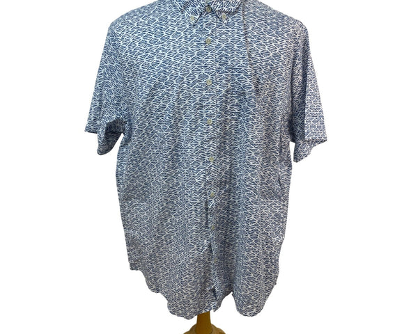 Eddie Bauer Mens Short Sleeve Button-Up Shirt White & Blue Size 3XL - New