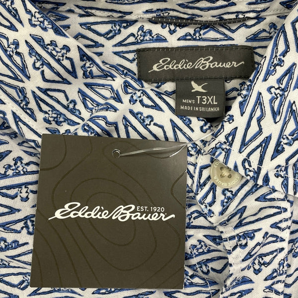 Eddie Bauer Mens Short Sleeve Button-Up Shirt White & Blue Size 3XL - New