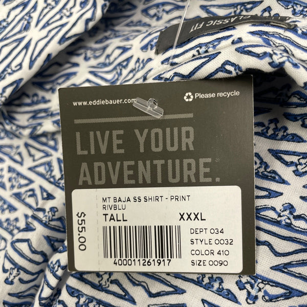 Eddie Bauer Mens Short Sleeve Button-Up Shirt White & Blue Size 3XL - New