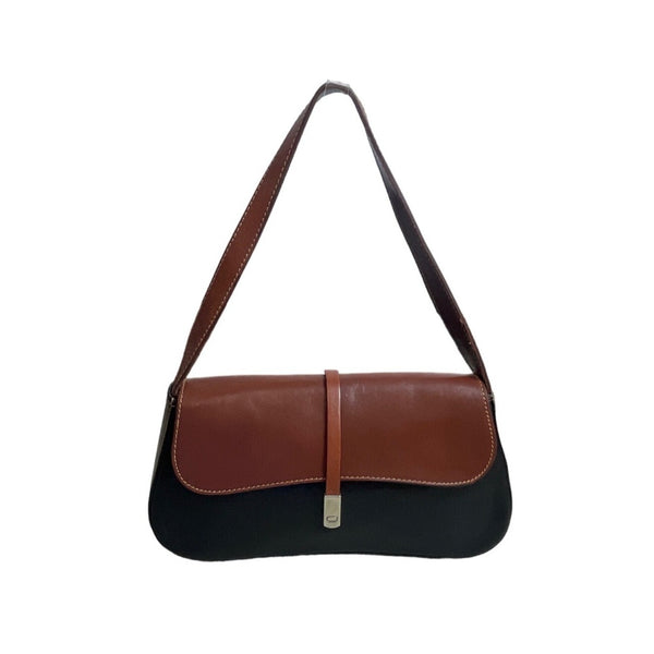 Conte Di Cavour Women's Black And Brown Leather Shoulder Bag Sz M