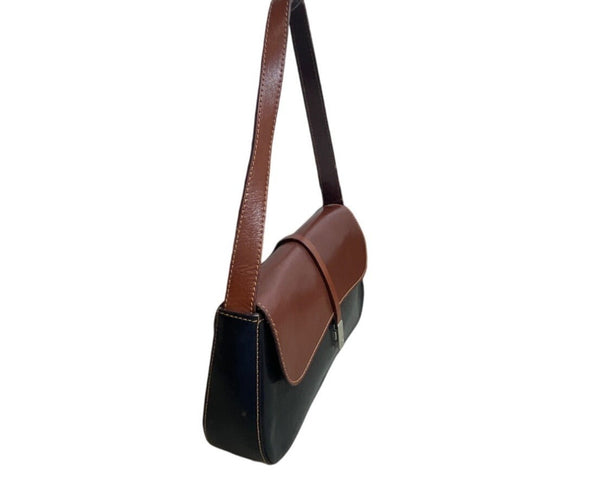Conte Di Cavour Women's Black And Brown Leather Shoulder Bag Sz M