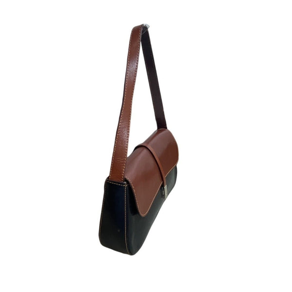 Conte Di Cavour Women's Black And Brown Leather Shoulder Bag Sz M
