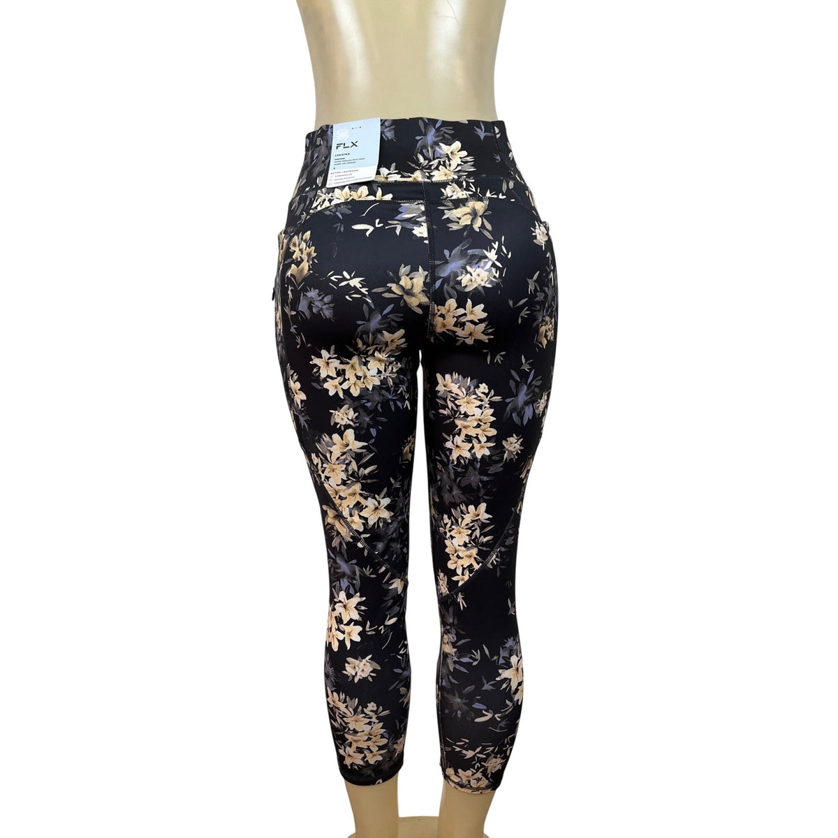 FLX Womens Black Ascent High-Rise Leggings With Floral Print Sz L - New