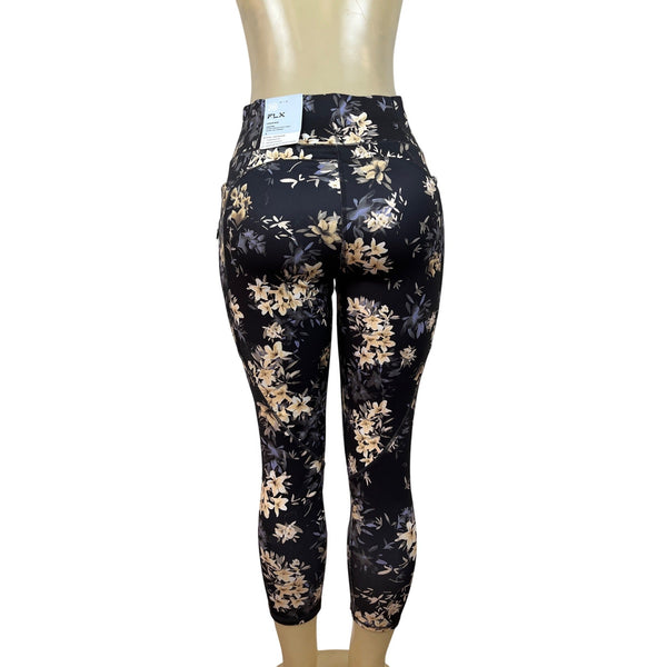 FLX Womens Black Ascent High-Rise Leggings With Floral Print Sz L - New
