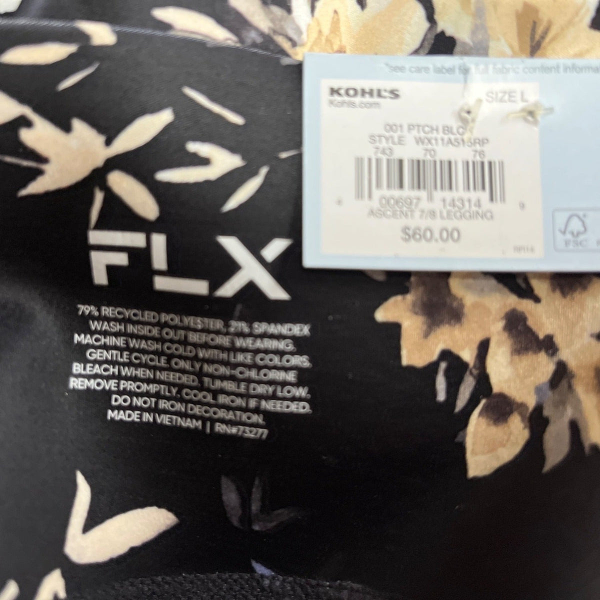FLX Womens Black Ascent High-Rise Leggings With Floral Print Sz L - New
