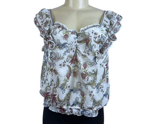Max Studio Womens Floral Ruffle Blouse Top Size L