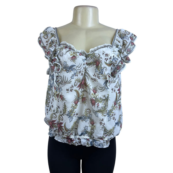 Max Studio Womens Floral Ruffle Blouse Top Size L
