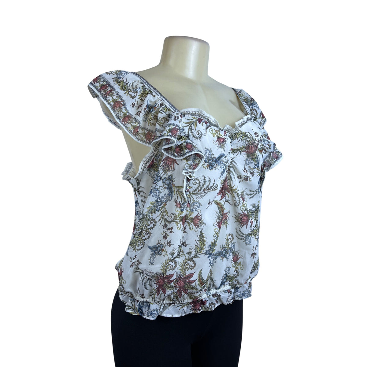Max Studio Womens Floral Ruffle Blouse Top Size L