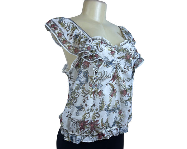 Max Studio Womens Floral Ruffle Blouse Top Size L