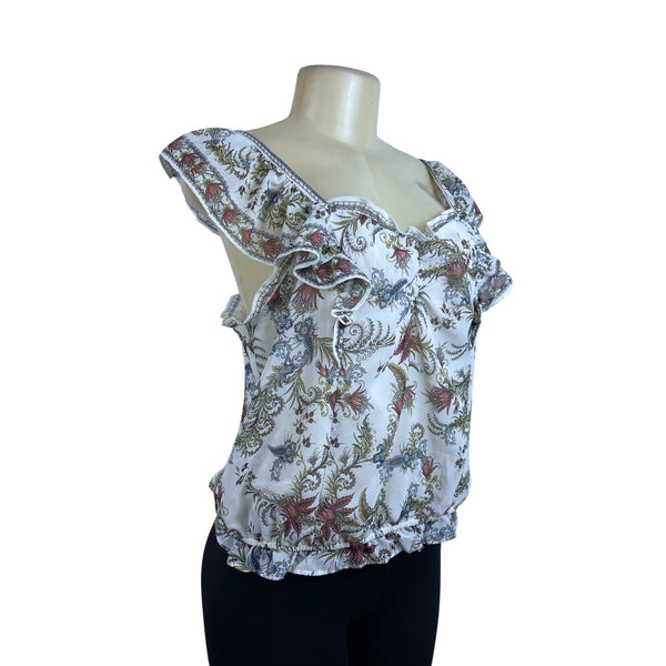 Max Studio Womens Floral Ruffle Blouse Top Size L