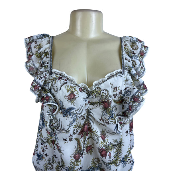 Max Studio Womens Floral Ruffle Blouse Top Size L