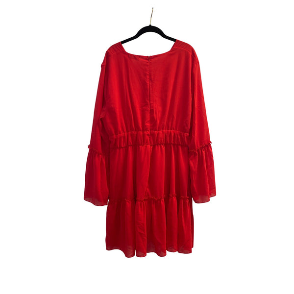 Bloom Chic Womens Red Flowy Bell Sleeve V-Neck Tiered Midi Dress US Size 18 (2XL)